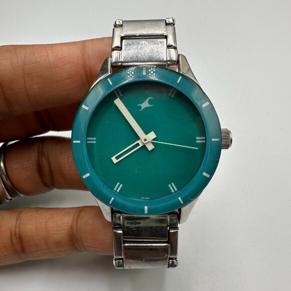 3/$30 Fastrack Watch Women Silver Tone Green Dial Stainless Steel 34MM - Picture 3 of 14